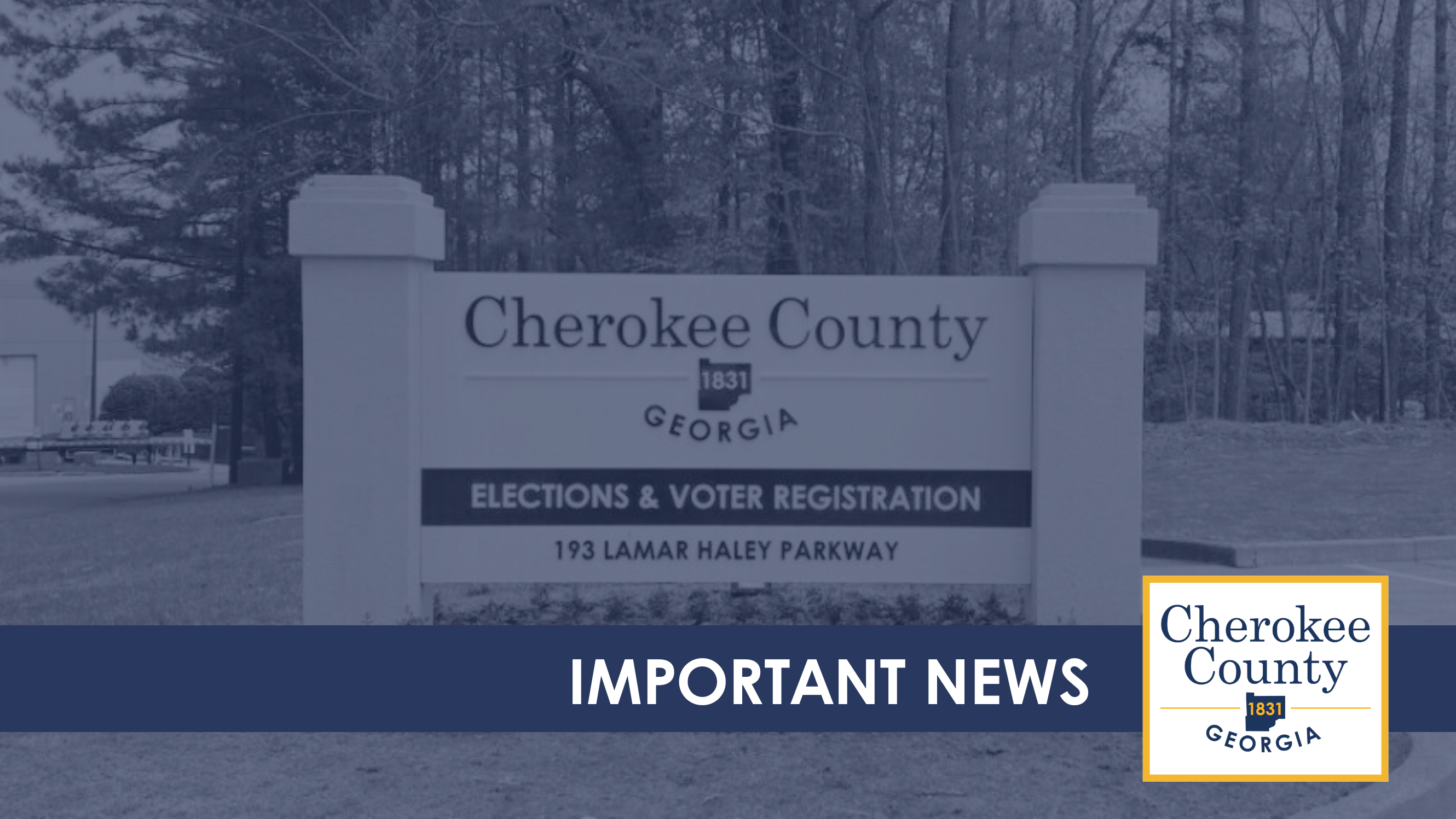 Image of sign for the Elections and Voter Registration office with blue overlay that reads Advance Voting Information